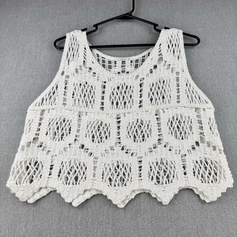 Timing‎ Crochet Tank Top Womens L White Boho Open Knit Beach Cover Up